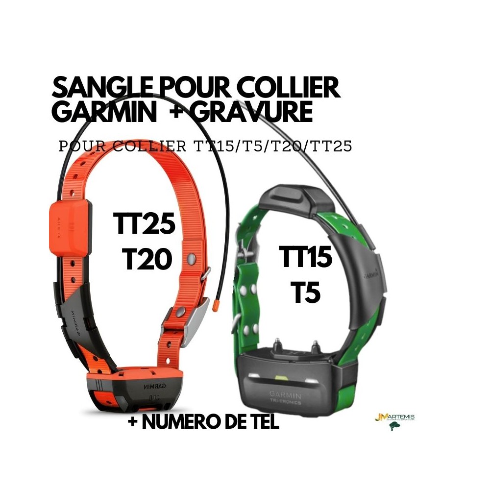 SANGLE POUR COLLIER GARMIN ALPHA TT25 TT15 T5 T20 TT15XF AVEC GRAVURE