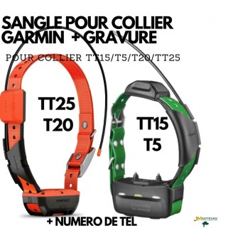 SANGLE POUR COLLIER GARMIN ALPHA TT25 TT15 T5 T20 TT15XF AVEC GRAVURE